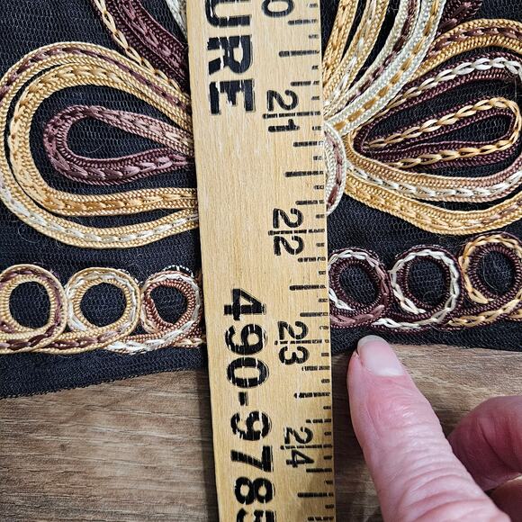 Anu by Natural Blazer Womens Medium Floral Embroidered Open Shacket Black Cream - Picture 12 of 14